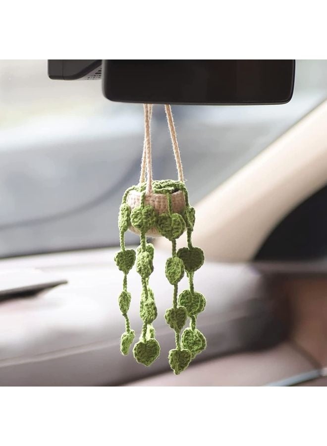 HOMESTAR Cute Crochet Plant for Car Rear View Mirror,Boho Handmade Car Mirror Hanging Accessories for Women Girls,Green Car Interior Aesthetic Decor Truck Hanger Ornament Charm for Men - Image 1