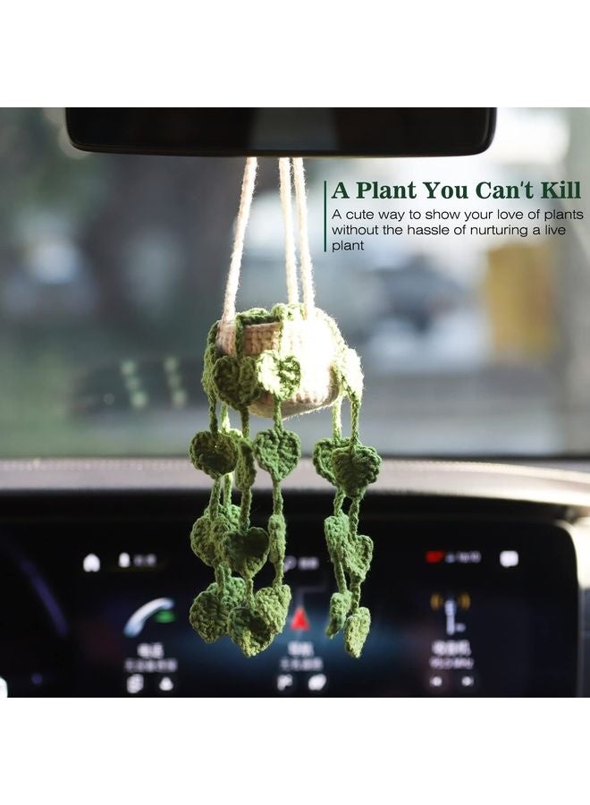 HOMESTAR Cute Crochet Plant for Car Rear View Mirror,Boho Handmade Car Mirror Hanging Accessories for Women Girls,Green Car Interior Aesthetic Decor Truck Hanger Ornament Charm for Men - Image 2