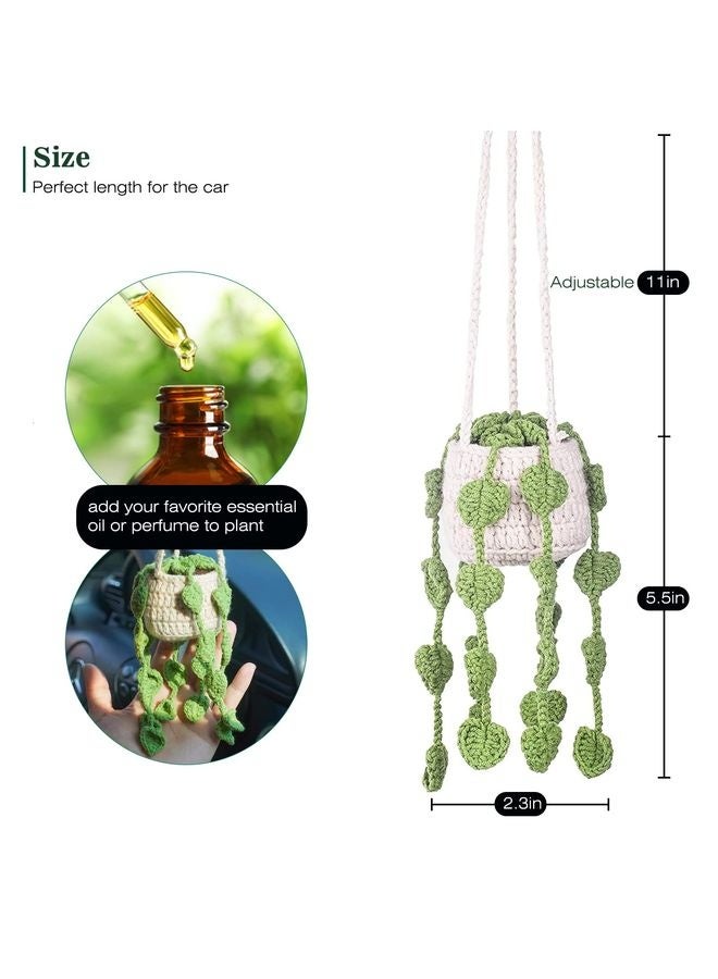 HOMESTAR Cute Crochet Plant for Car Rear View Mirror,Boho Handmade Car Mirror Hanging Accessories for Women Girls,Green Car Interior Aesthetic Decor Truck Hanger Ornament Charm for Men - Image 3