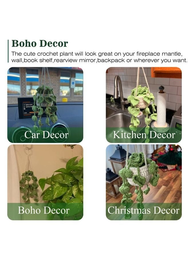 HOMESTAR Cute Crochet Plant for Car Rear View Mirror,Boho Handmade Car Mirror Hanging Accessories for Women Girls,Green Car Interior Aesthetic Decor Truck Hanger Ornament Charm for Men - Image 4