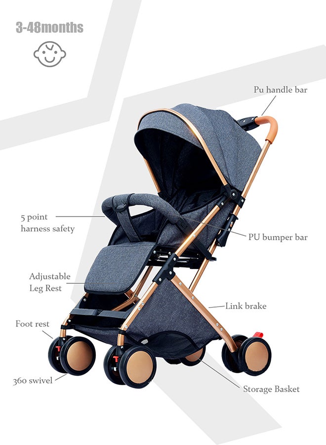 GOOTOY Baby Girls Boys Stroller, Lightweight Single Stroller With Handle Lever, Adjustable Canopy And Five-Point Safety Belt, Travel Stroller For Toddlers, Can Sit And Lie  - Image 4