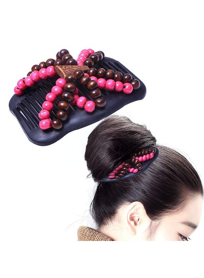 Lovef 3 Pcs Women Magic Hair Combs Wood Beaded Stretch Double Side Combs Clips Bun Maker Hair Accessories Random Color - Image 3