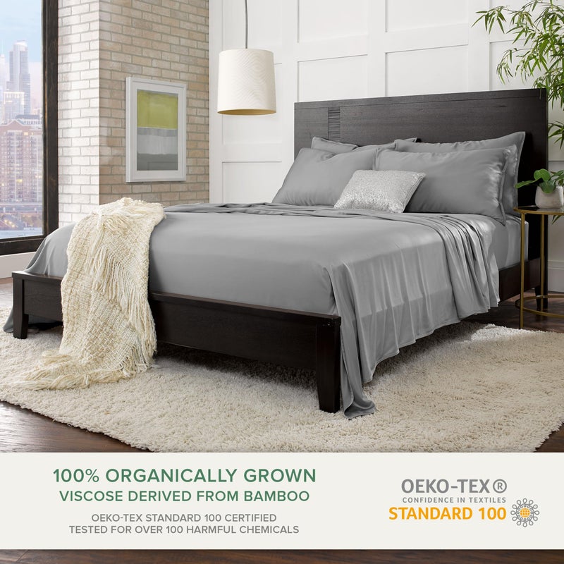 Pure Bamboo Short Queen Sheets by Pure Bamboo for RV Camper (60""x75"") - Genuine 100% Organic Viscose Derived from Bamboo Bed Sheet Set  Soft & Cooling  Lifetime Quality Promise (Short Queen  Stone Grey)  - Image 2