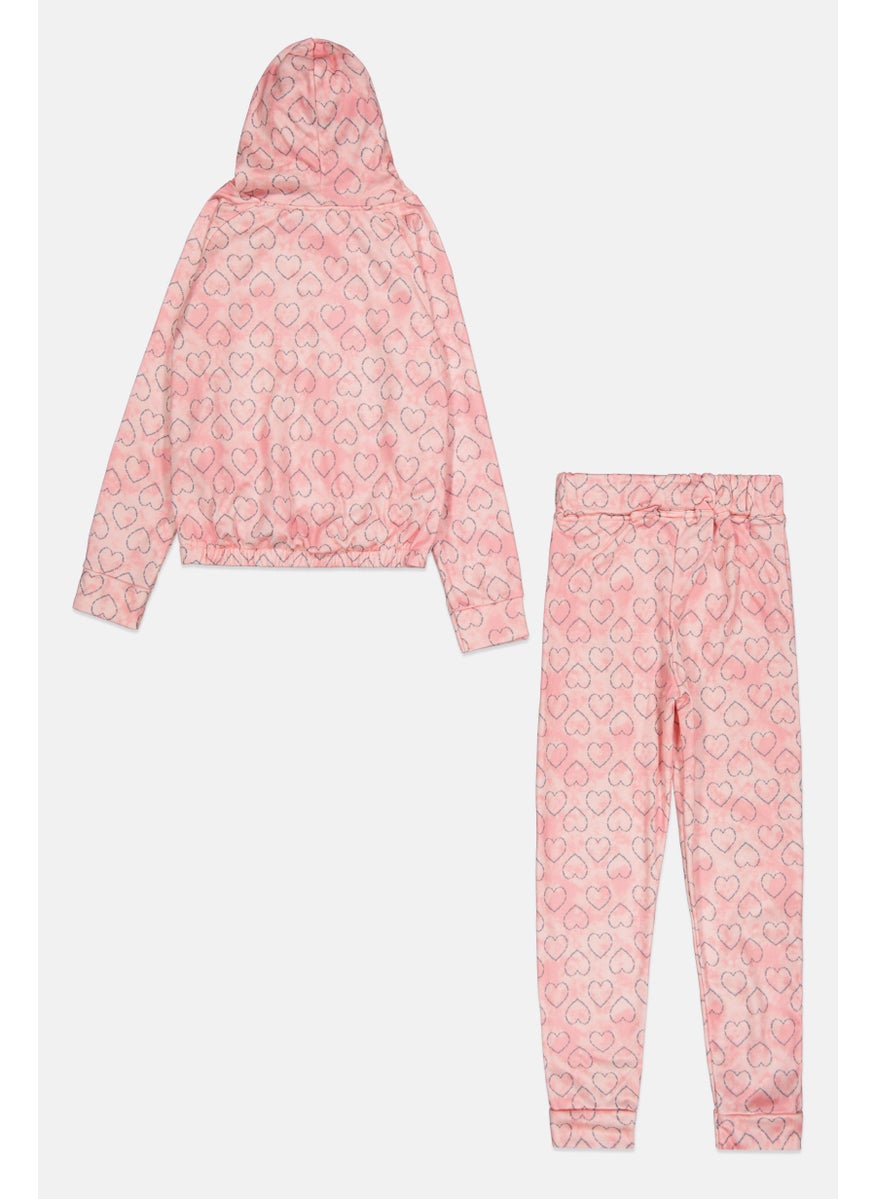 Body Glove - Kids Girl 2 Pieces Allover Print Hoodie And Pants Set, Pink - Image 1