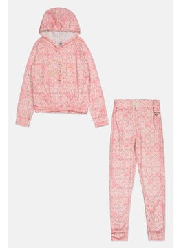Kids Girl 2 Pieces Allover Print Hoodie And Pants Set, Pink