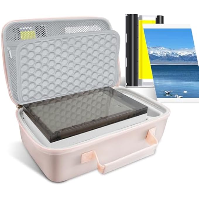 HARD CASE AND PAPER AND CARTRIDGES COMPATIBLE WITH AMBER M100/M200 4X6 PHOTO PRINTER;40 SHEETS PHOTO PAPER +1 INK CARTRIDGE REFILL FOR DHP512/DHP513 PHOTO PRINTER(PINK CASE) - Image 1