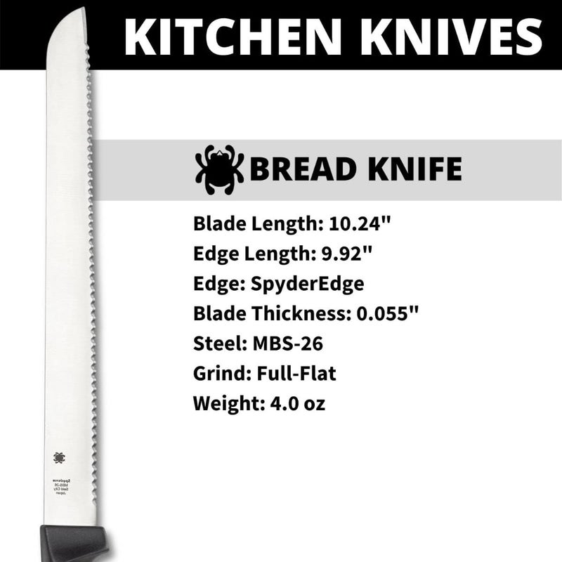 Spyderco Lightweight Kitchen Bread Knife with 10.25" MBS-26 Stainless Steel Blade and Black Polypropylene Handle - SpyderEdge - K01SBK - Image 3