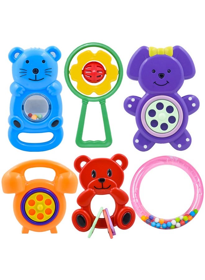 ويش كي ألعاب خشخيشة بلاستيكية ملونة غير سامة وخالية من مادة BPA من WISHKEY للأطفال حديثي الولادة والرضع، ألعاب للأطفال في سن مبكرة، ألعاب أطفال، هدية للأطفال حديثي الولادة، متعددة الألوان (عبوة من 6 قطع) - Image 1