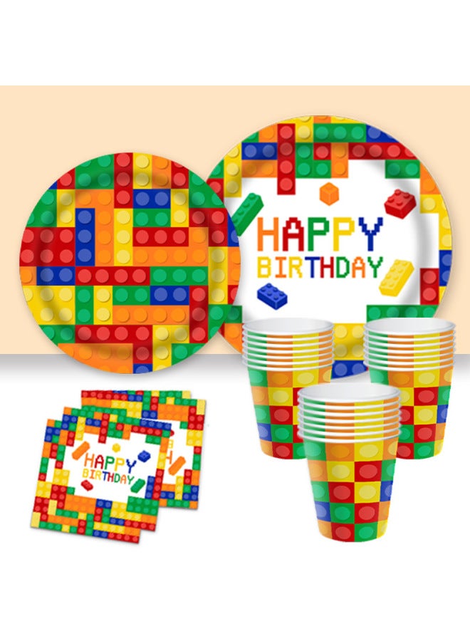 Lego Block Theme Children's Birthday Party Tableware Disposable Dinner Plate 9 Inch 7 Inch Paper Plate Paper Towel Tablecloth-Color:Paper Towel-Specifications:10 Persons - Image 4