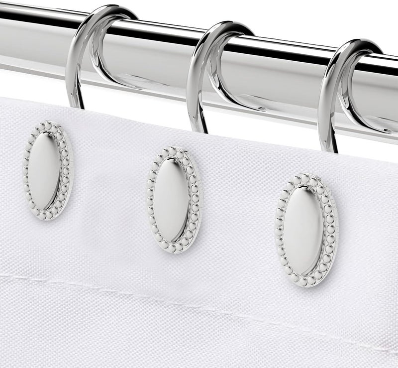 iToplin Shower Curtain Hooks, Chrome, Set of 12, Rust Resistant Zinc Alloy, Decorative Shower Curtain Rings - Image 1