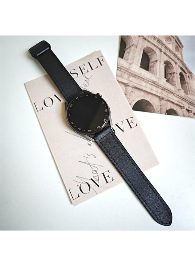 Premium 22mm Genuine Leather Watch Band – Magnetic Clasp Replacement Strap for Samsung Galaxy Watch, Huawei, Amazfit & Compatible 22mm Smartwatches (Black) - Image 2