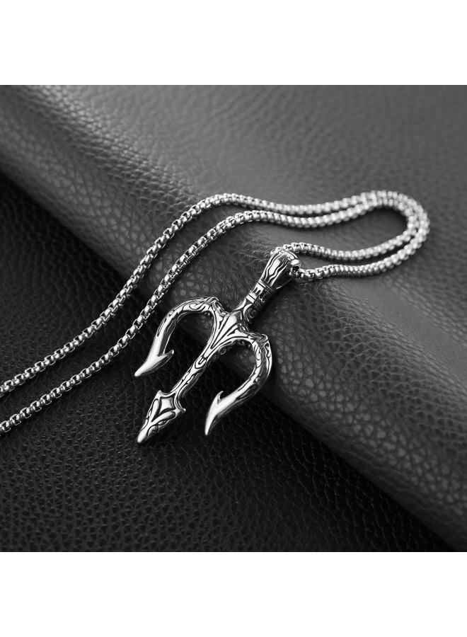 HZMAN Men Vintage Poseidon Trident Necklace, Ancient Greek Mythology Amulet Pendant, Metal, No Gemstone - Image 4