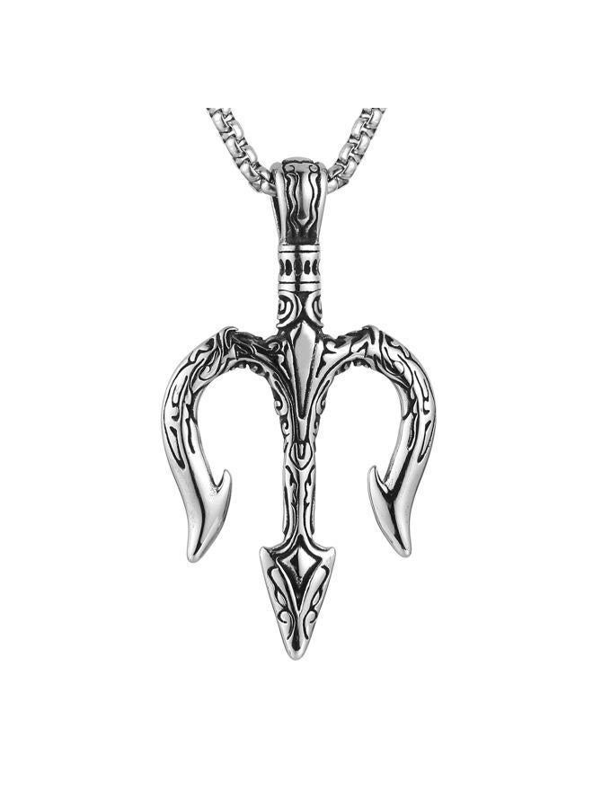HZMAN Men Vintage Poseidon Trident Necklace, Ancient Greek Mythology Amulet Pendant, Metal, No Gemstone - Image 1