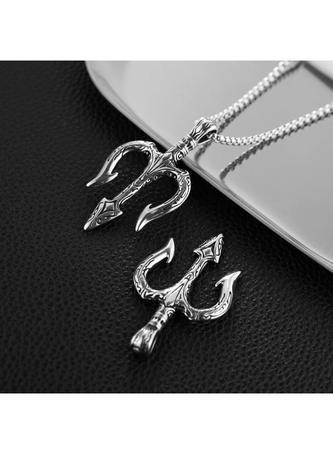 HZMAN Men Vintage Poseidon Trident Necklace, Ancient Greek Mythology Amulet Pendant, Metal, No Gemstone - Image 5