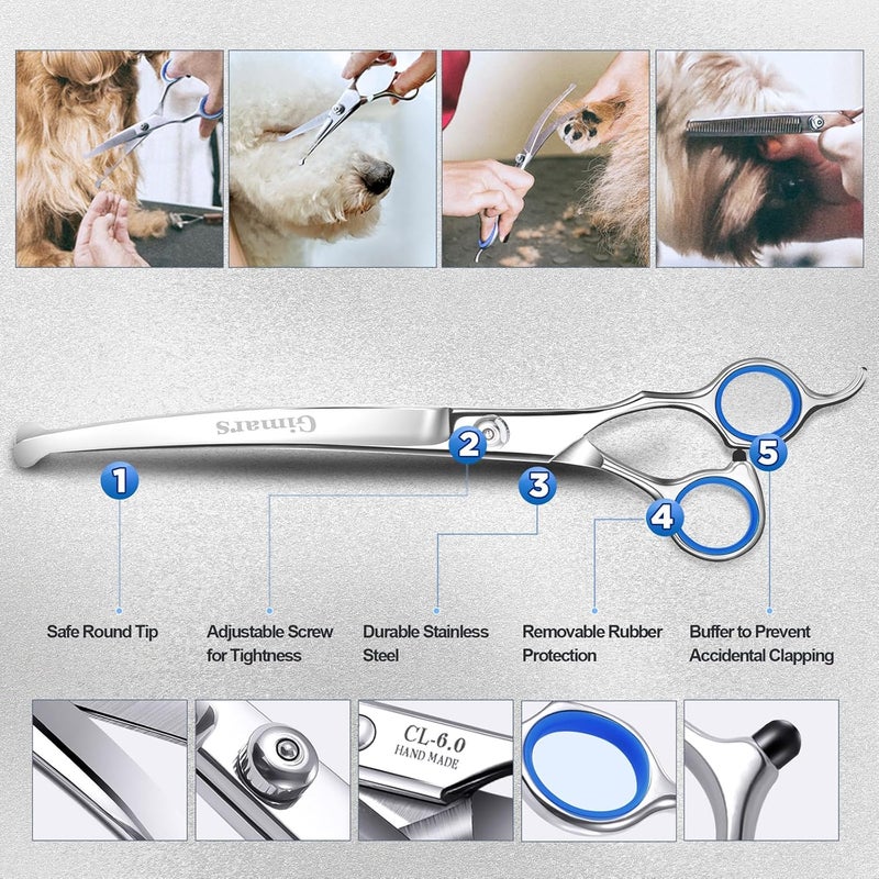 Gimars Professional 6 in 1 Dog Grooming Scissors 4CR Stainless Steel with Safety Round Tip, Heavy Duty Titanium Coated Pet Grooming Scissor for Dogs, Cats and Other Animals - Image 4