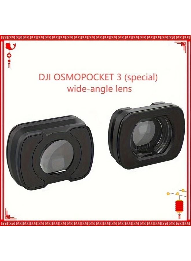 Black Wide Angle Lens for DJI Pocket 3 Action Camera 112 Degree Aluminum Alloy - Image 1