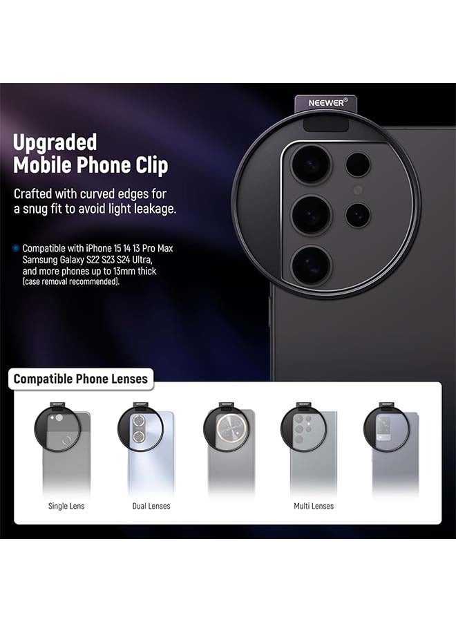 Neewer NEEWER Upgraded 67mm Phone Filter Mount Threaded Lens Filter Clip w/Cold Shoe Mount, Locking Knob, 13mm Opening Compatible with iPhone 16 15 Pro Max Plus 14 13 Samsung Galaxy S22 S23 S24 Ultra, LA006  - Image 5