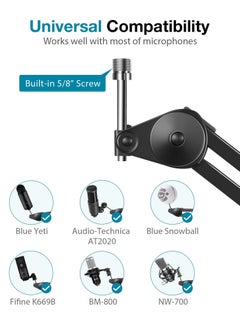 LEFAFA Boom Arm Mic Stand,  Heavy Duty Microphone Arm Stand Suspension Scissor Adjustable Mic Stand with Desk Mount, 3/8” to 5/8" Screw, Cable Ties, for Recording Gaming Streaming Podcasting(Black, 35cm)  - Image 4