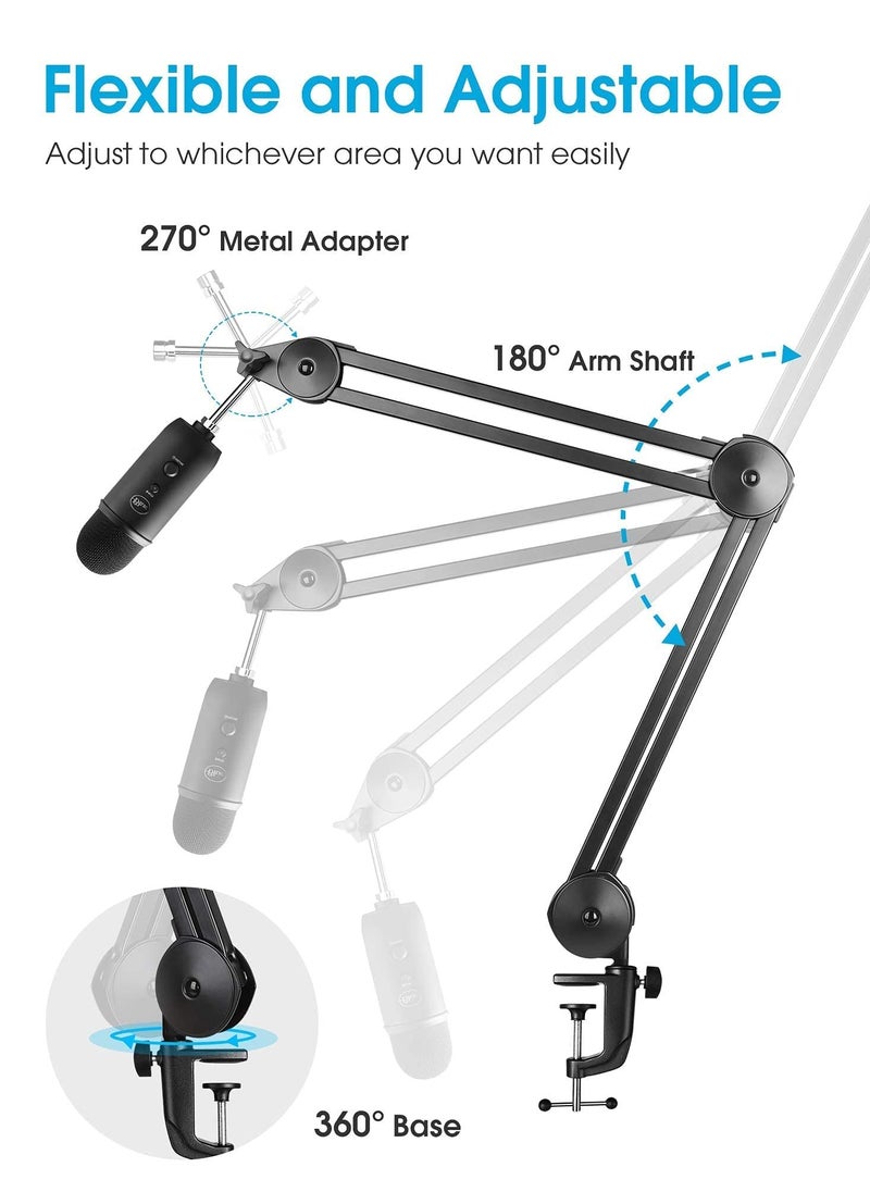 LEFAFA - Boom Arm Mic Stand,  Heavy Duty Microphone Arm Stand Suspension Scissor Adjustable Mic Stand with Desk Mount, 3/8” to 5/8" Screw, Cable Ties, for Recording Gaming Streaming Podcasting(Black, 35cm) - Image 1