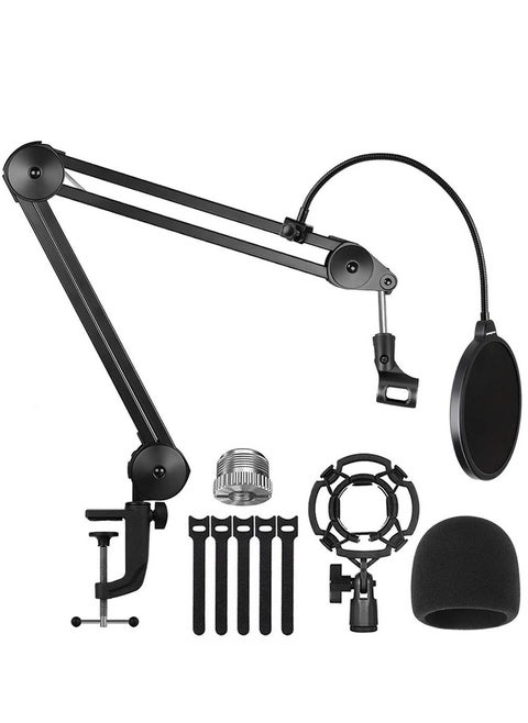 Boom Arm Mic Stand,  Heavy Duty Microphone Arm Stand Suspension Scissor Adjustable Mic Stand with Desk Mount, 3/8” to 5/8" Screw, Cable Ties, for Recording Gaming Streaming Podcasting(Black, 35cm)