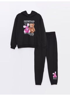 Hooded Printed Long Sleeve Girl Sweatshirt and Sweatpants