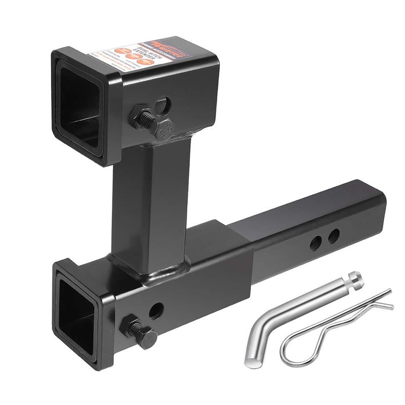 Towever 84131P Towever Trailer 2 inches Dual Hitch Receiver Adapter Extender for Towing and Riser for Bicycle Rack Extra Long Towing Accessories with Pin and Clip