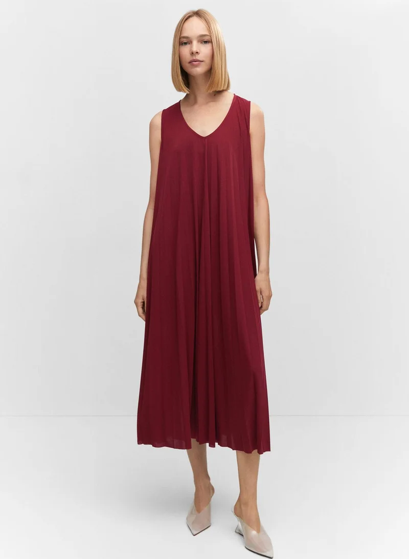 MANGO Mesh Detail Pleated Dress