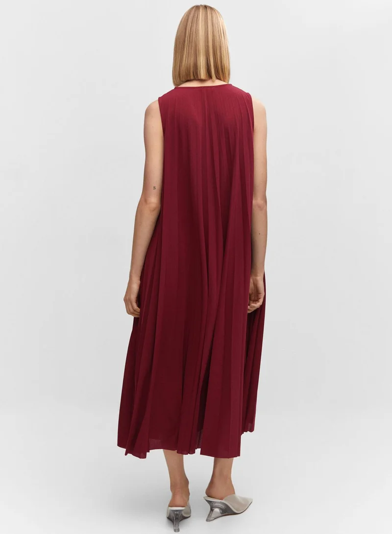 MANGO Mesh Detail Pleated Dress