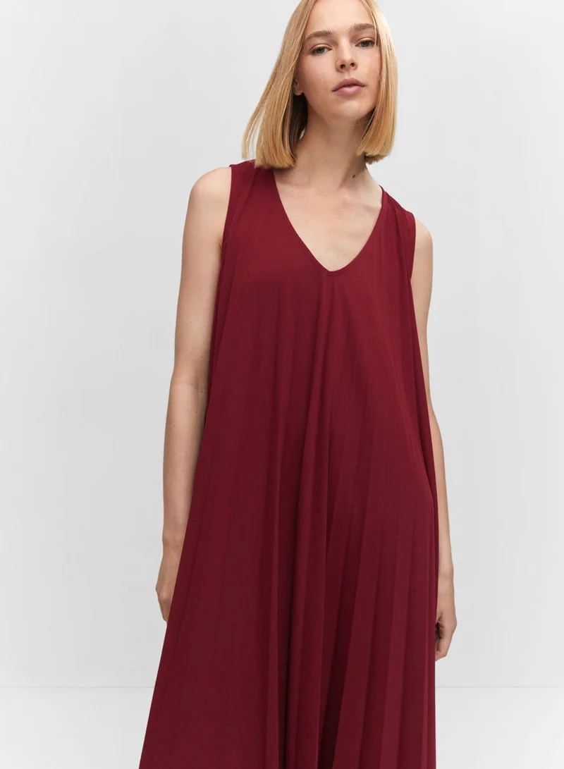 MANGO Mesh Detail Pleated Dress