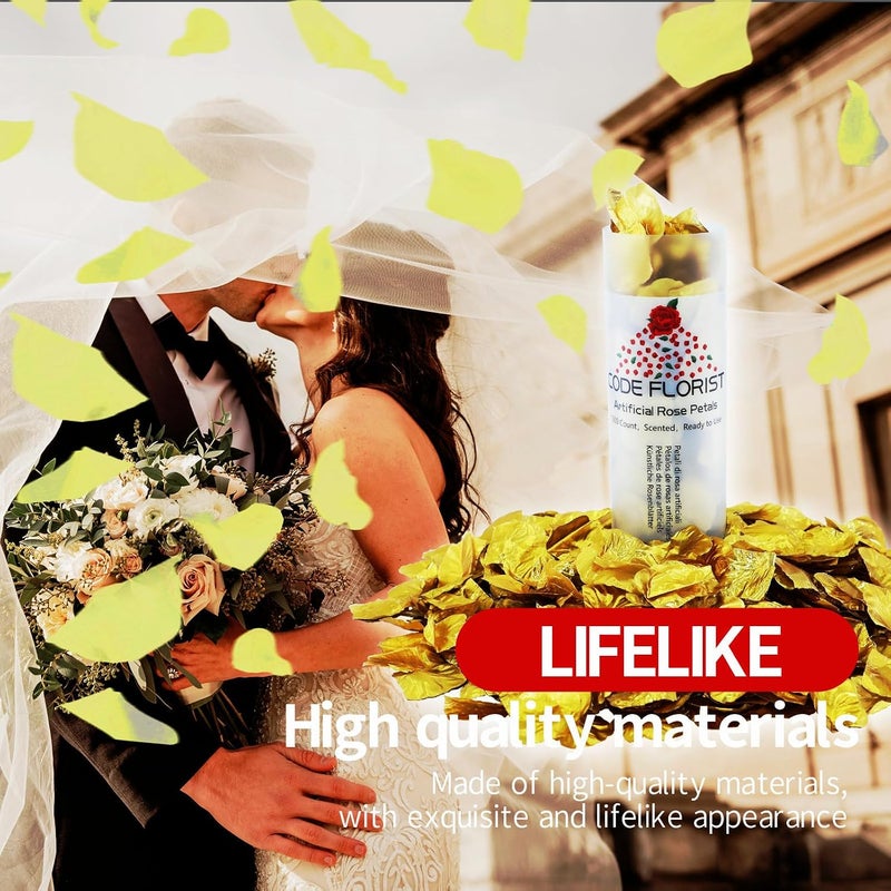 CODE FLORIST كود فلوريست 1100 قطعة بتلات ورد حريري لعيد الحب، بتلات ورد صناعية لليلة رومانسية، الزفاف، ديكورات الزهور لذكرى الخطوبة (منفصلة، معطرة، ذهبي) - Image 4