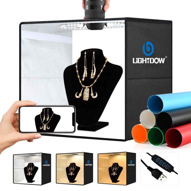 Lightdow 16"x16"x12" Photo Studio Light Box Photography with 120 LEDs (CRI>95), 6 Backdrops - Portable/Dimmable/Versatile Folding Shooting Tents for Toys/Jewelry/Watches/Cosmetics Photography - Image 1