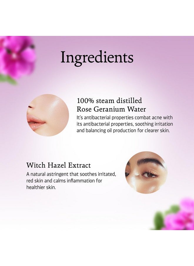 Indulgeo ESSENTIALS Rose Geranium Witch Hazel Facial Toner - Ayush Certified, Hydrating, Refreshing, Ph Balancing Toner For Glowing Skin | Face Mist Refines Pores, Brightens & Smoothens Skin Texture | Suitable For All Skin Types - 60Ml  - Image 3
