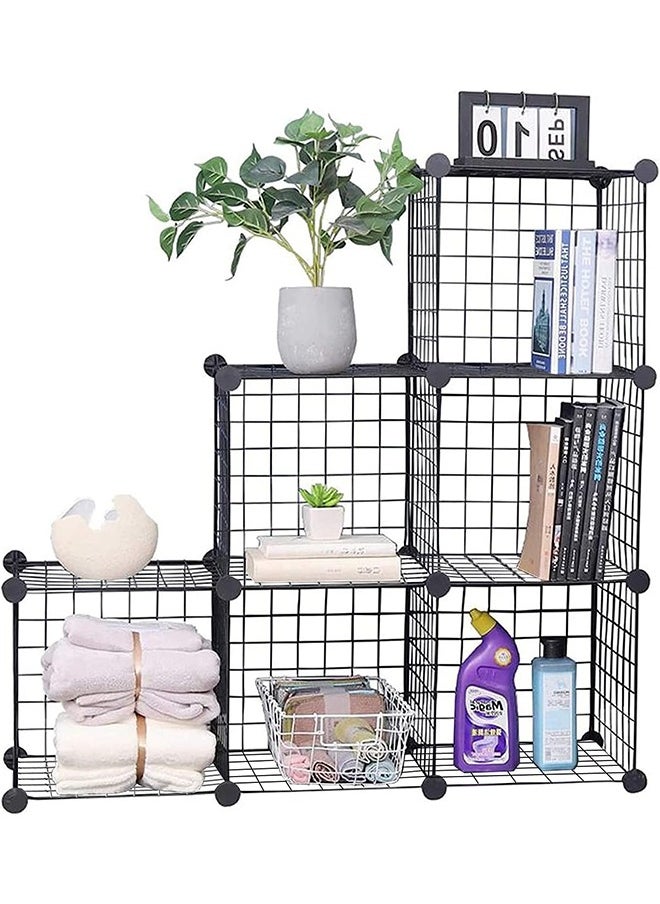 CityRiya-Long - Wire Cube Storage Mesh Cube Storage Organizer Metal Grid Shelf Modular Bookcase Bookshelf Black Closet Cabinet Shelves Wire Grids Storage Bins Shelving for Garment Racks Wardrobe - Image 1