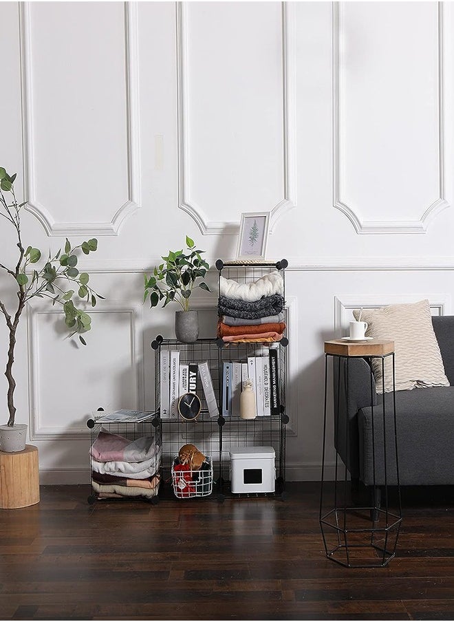 CityRiya-Long - Wire Cube Storage Mesh Cube Storage Organizer Metal Grid Shelf Modular Bookcase Bookshelf Black Closet Cabinet Shelves Wire Grids Storage Bins Shelving for Garment Racks Wardrobe - Image 1