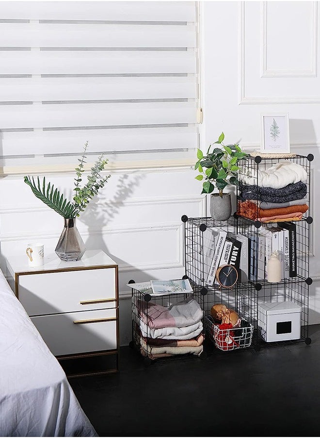 CityRiya-Long - Wire Cube Storage Mesh Cube Storage Organizer Metal Grid Shelf Modular Bookcase Bookshelf Black Closet Cabinet Shelves Wire Grids Storage Bins Shelving for Garment Racks Wardrobe - Image 1