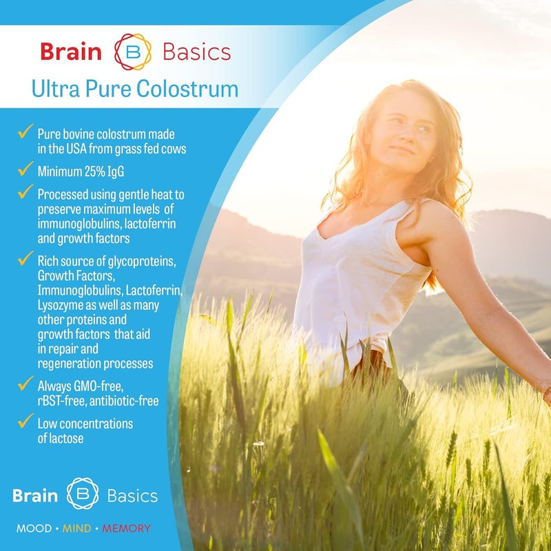 Brain-Bean Brain Basics UltraPure Colostrum 4000mg per Serving Min 25 IgG antibodies GutBrainImmune Health Glowing Hair and Skin Colostrum Powder from GrassFed Cows 360 Grams  90 Servings - Image 2