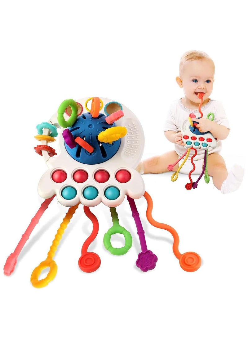 YelaJoy لعبة سيليكون مونتيسوري الحسية للأطفال، ألعاب حسية للأطفال بحبل دفع وسحب، لعبة نشاط سحب من السيليكون بدرجة الغذاء، لعبة برباط تعليمية مبكرة للأطفال الصغار، 1+ أطفال - Image 1