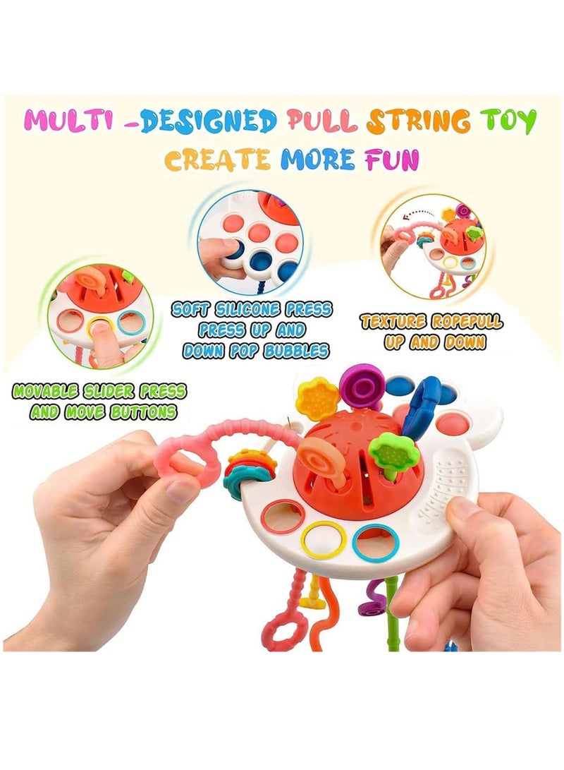 YelaJoy لعبة سيليكون مونتيسوري الحسية للأطفال، ألعاب حسية للأطفال بحبل دفع وسحب، لعبة نشاط سحب من السيليكون بدرجة الغذاء، لعبة برباط تعليمية مبكرة للأطفال الصغار، 1+ أطفال - Image 3