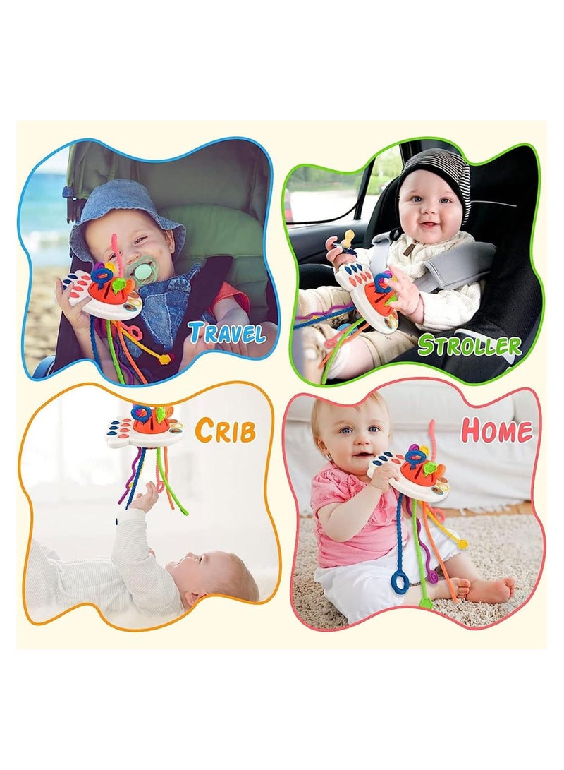 YelaJoy لعبة سيليكون مونتيسوري الحسية للأطفال، ألعاب حسية للأطفال بحبل دفع وسحب، لعبة نشاط سحب من السيليكون بدرجة الغذاء، لعبة برباط تعليمية مبكرة للأطفال الصغار، 1+ أطفال - Image 2