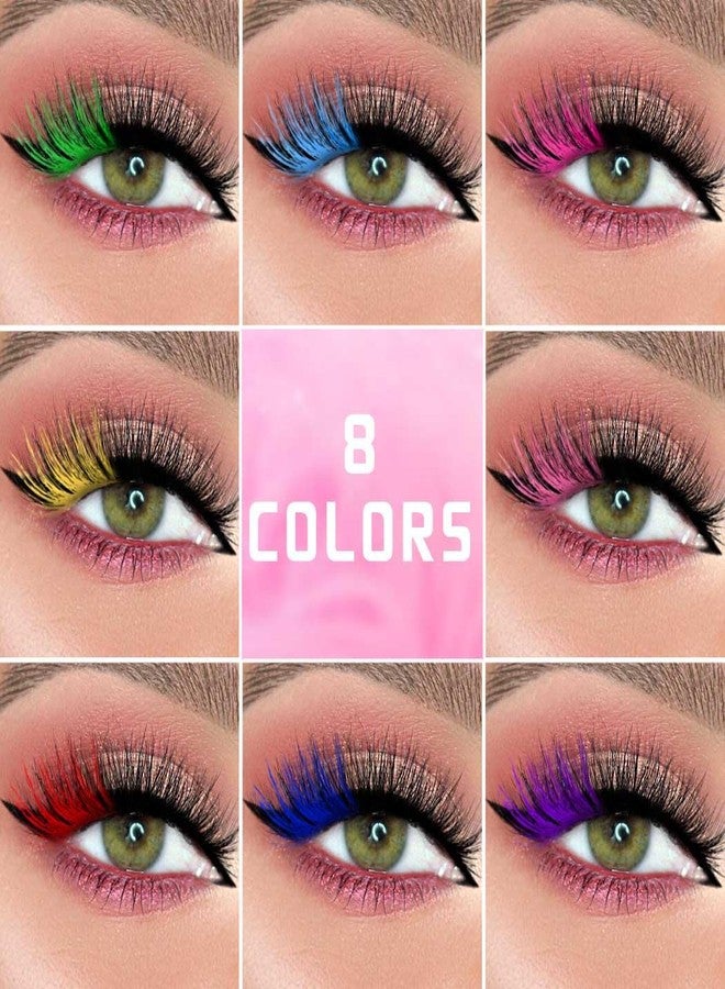 Uranian Colored False Eyelashes Fluffy Faux Mink Lashes with Color D Curl Strip Long Eye Lashes 7 Pairs Colorful Lashes Volume Fake Eyelashes for Women - Image 3