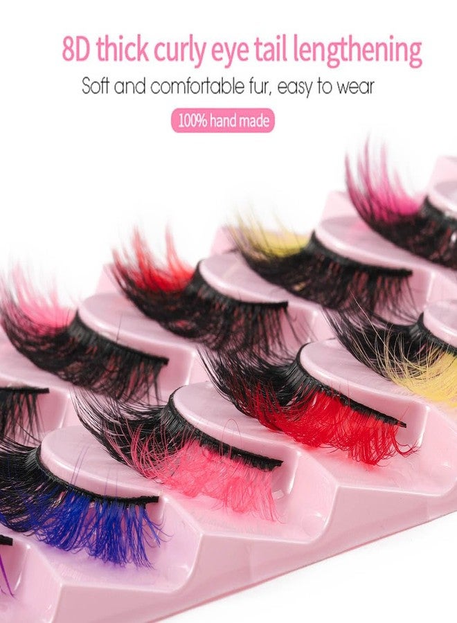 Uranian Colored False Eyelashes Fluffy Faux Mink Lashes with Color D Curl Strip Long Eye Lashes 7 Pairs Colorful Lashes Volume Fake Eyelashes for Women - Image 5