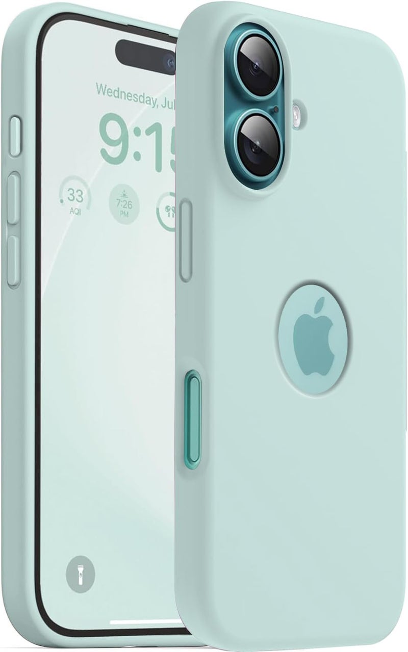 Elzzi Microfiber Logo Cut Cover Compatible for iPhone 16 Plus Case Liquid Silicone Cases Full Body 4 Layer Protective Covers Shockproof Back Cover with High Raised Camera Lips (6.7 inch, Mint Green) - Image 1