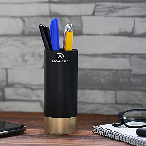 DECOWORLD || Pen Stand || Stylish Pen Holder || Office Table || Gifting Item || Desk Organizer || Black || Golden || Marble || Educational Organizer || (Black with Golden Base) - Image 3