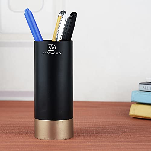DECOWORLD || Pen Stand || Stylish Pen Holder || Office Table || Gifting Item || Desk Organizer || Black || Golden || Marble || Educational Organizer || (Black with Golden Base) - Image 2
