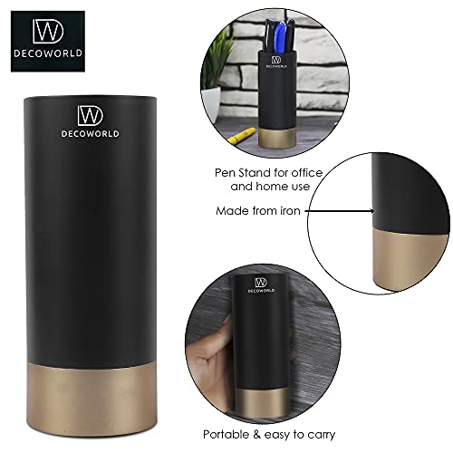 DECOWORLD || Pen Stand || Stylish Pen Holder || Office Table || Gifting Item || Desk Organizer || Black || Golden || Marble || Educational Organizer || (Black with Golden Base) - Image 4