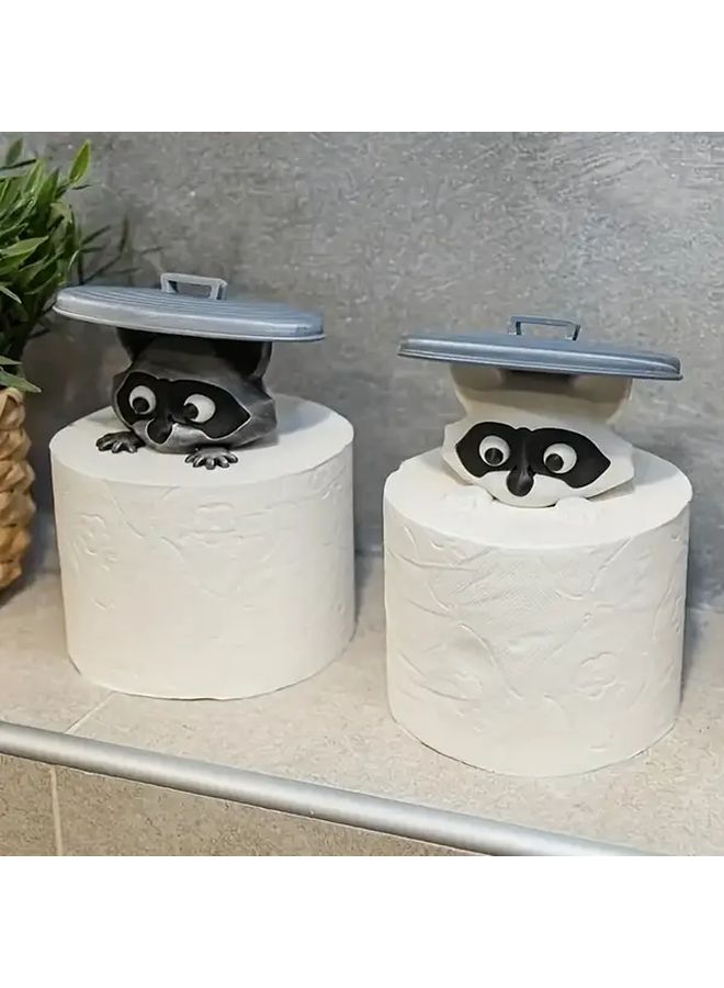 2 Pcs Cute Raccoon Toilet Paper Holder Bathroom Decor With Expressive Eyes Freestanding Or Over Jar Mount No Tools Needed Durable Plastic Construction Funny Bathroom Organizer For Home Office Or Gift For Animal Lovers Black And White - Image 5