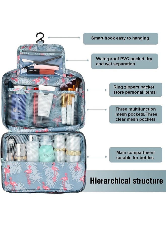 TS WITH TECHSUN Cosmetic Hanging Toiletry Bag For Men Women Travel Organizer Accessory Waterproof Nylon Makeup Shaving Kit Pouch Bag For Men Women (Blue Flamingo), 8.5 Cm - Image 4