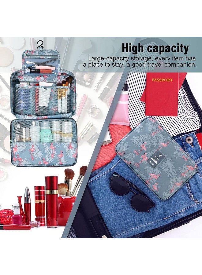 TS WITH TECHSUN Cosmetic Hanging Toiletry Bag For Men Women Travel Organizer Accessory Waterproof Nylon Makeup Shaving Kit Pouch Bag For Men Women (Blue Flamingo), 8.5 Cm - Image 2