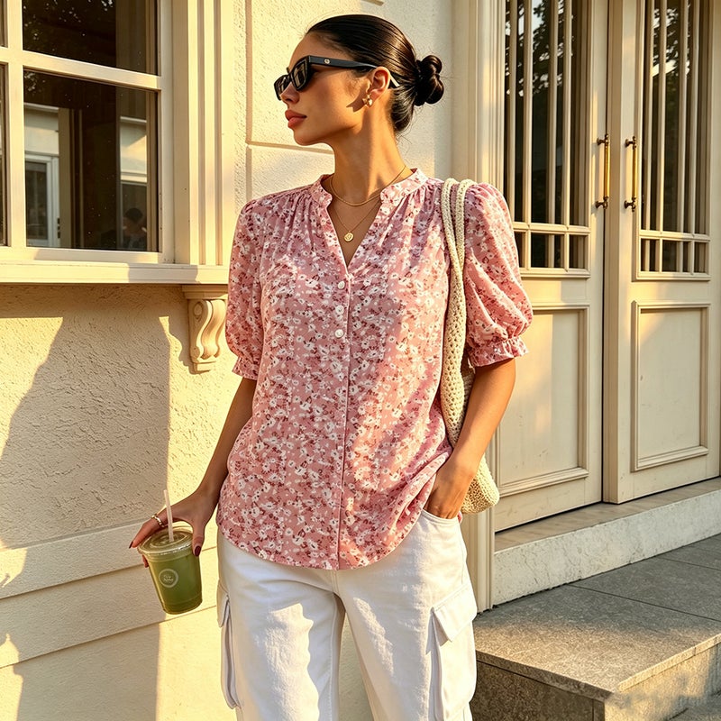 Women's Casual V-Neck Striped Shirt - Image 2