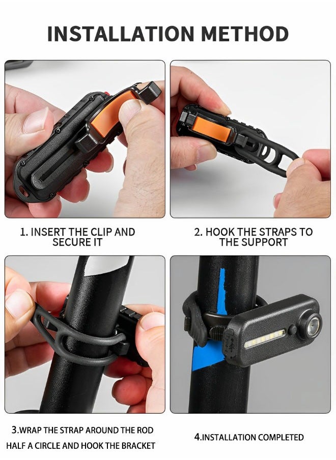 ضوء ذيل الدراجة، ضوء دراجة فائق السطوع قابل لإعادة الشحن عبر USB، شحن من النوع C وحمل مشبك القلم لمراقبة ضوء تحذير السلامة في الهواء الطلق، مصباح خوذة، مستلزمات ركوب الدراجات